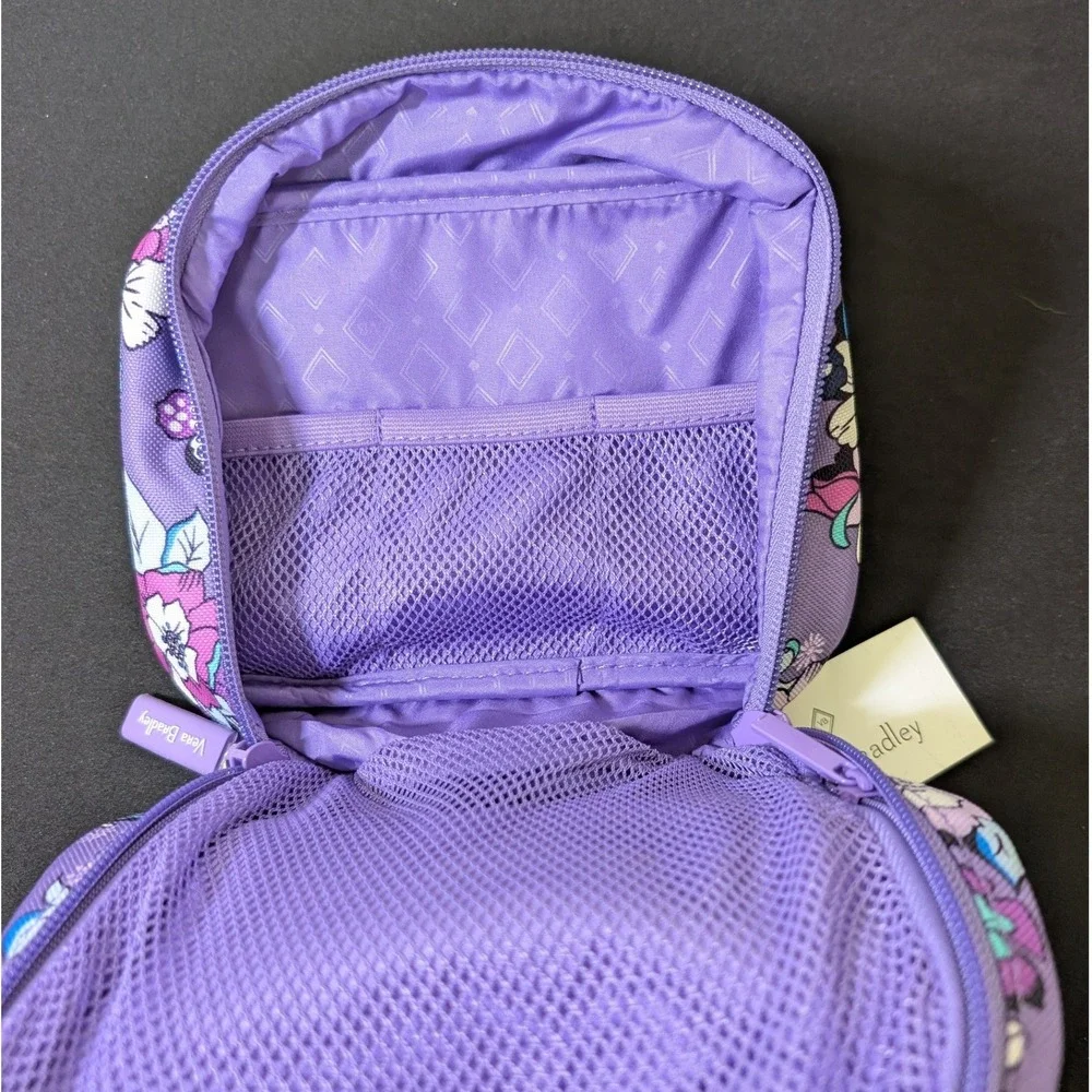 Vera Bradley Enchanted Garden Purple Lighten Up Mini Zip-Around Cosmetic Bag NWT